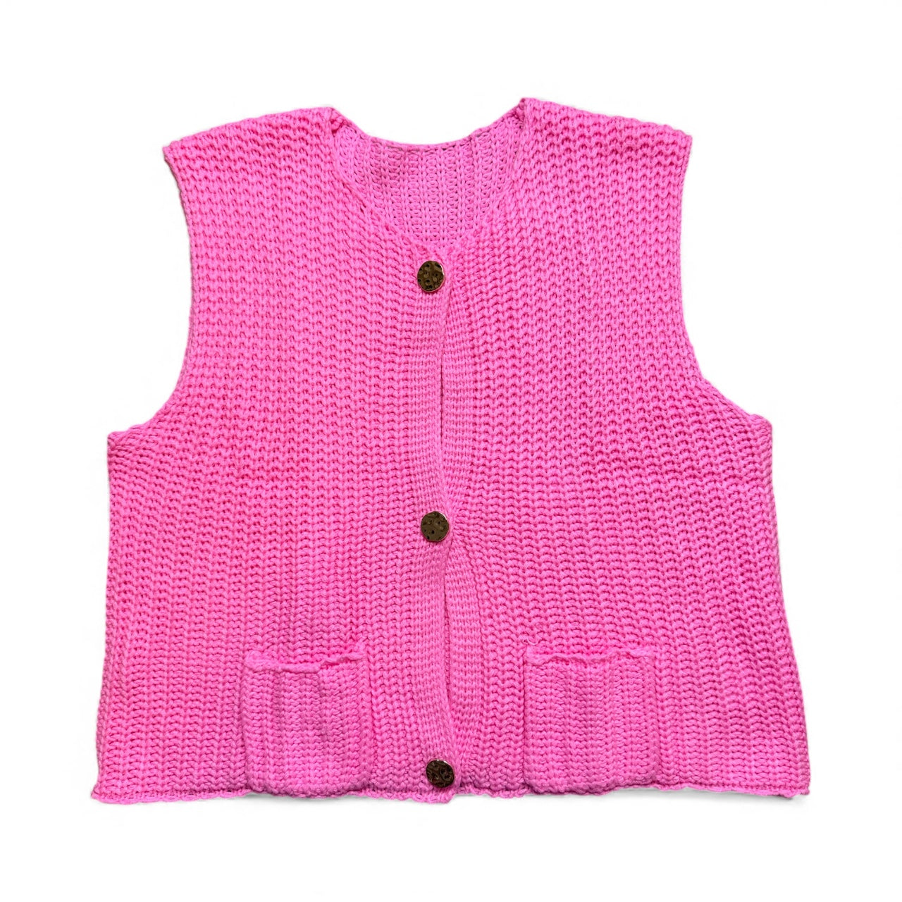 PINK CHUNKY KNIT SWEATER VEST W GOLD BUTTONS 100 XL NWOT