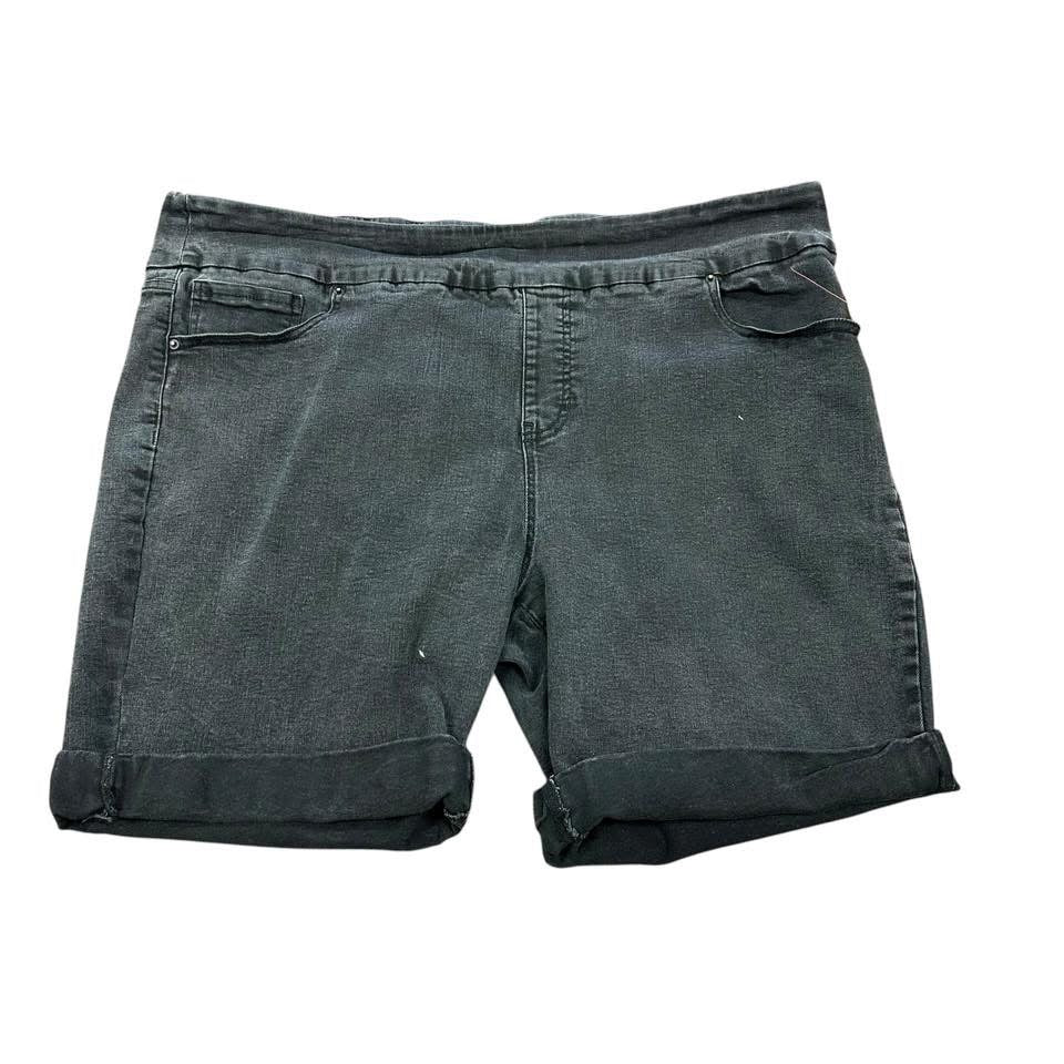 TERRA & SKY BLACK PULL ON DENIM SHORTS 229 2X