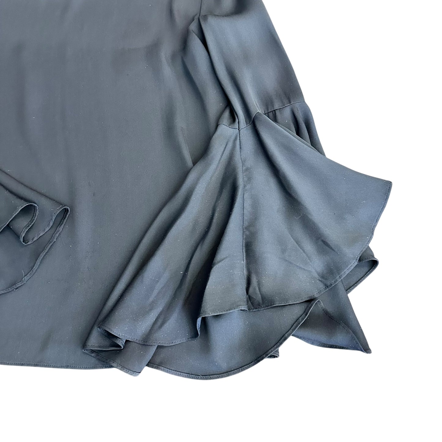 MILLY NAVY BLUE SILK BLOUSE BELL SLEEVES 249 SMALL