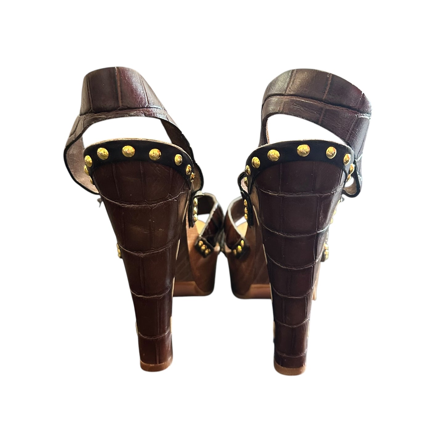 MIU MIU BROWN CROC EMBOSSED LEATHER PLATFORM SANDALS 163 SZ 10