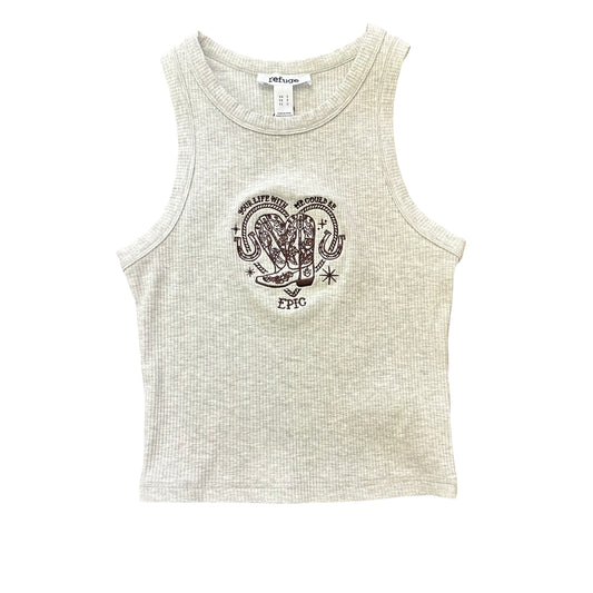 REFUGE EMBROIDERED GRAY TANK TOP 143 SMALL