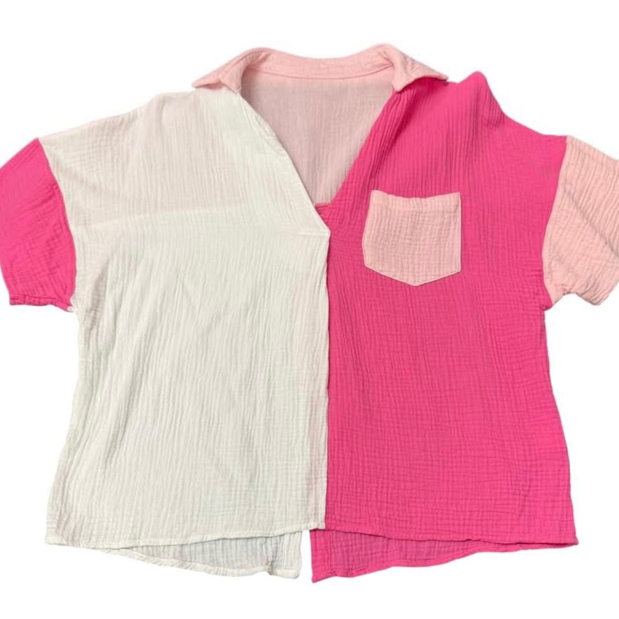 PINK GAUZE WAFFLEKNIT POPOVER BLOUSE 223 MEDIUM
