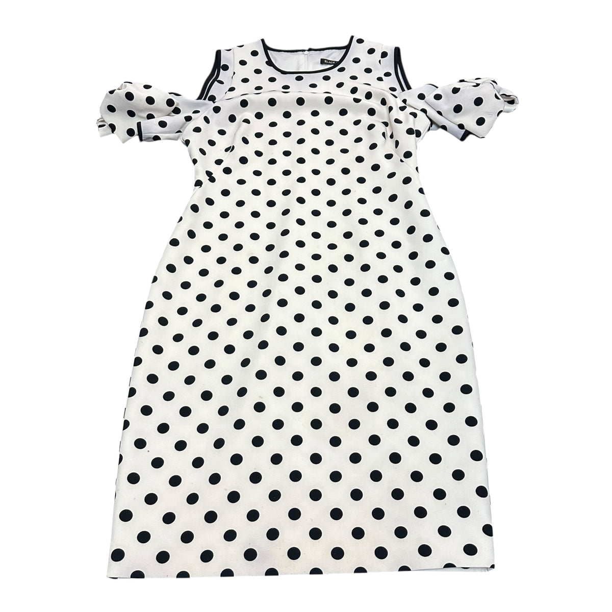 BLACK HALO KARYN SHEATH DRESS WHITE BLACK POLKA DOT DRESS 38 SZ 8