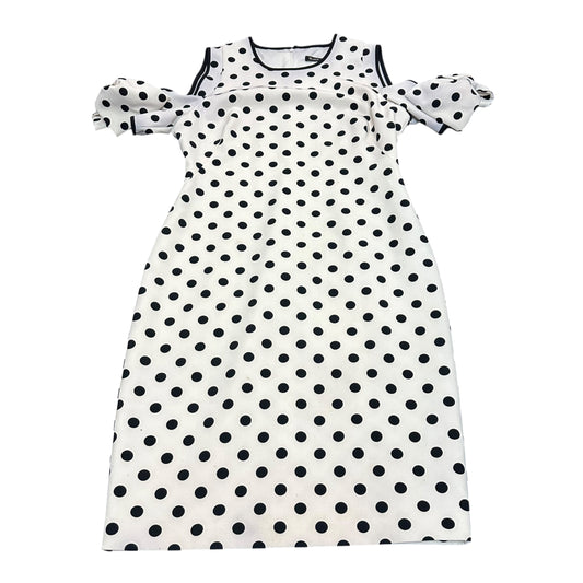 BLACK HALO KARYN SHEATH DRESS WHITE BLACK POLKA DOT DRESS 38 SZ 8