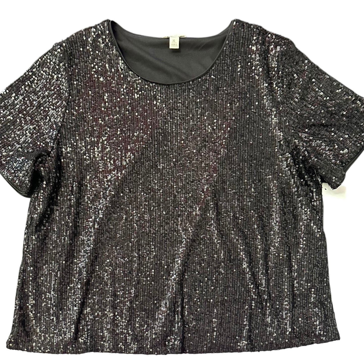 CATO BLACK SEQUINS SHORT SLEEVE BLOUSE 36 XL
