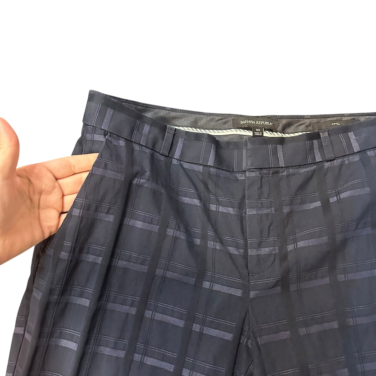 BANANA REPUBLIC AVERY NAVY PLAID TROUSERS 262 SZ 10