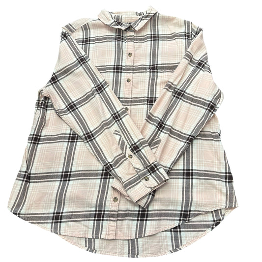 SO PEACH BROWN FLANNEL BUTTON UP 100 XXL