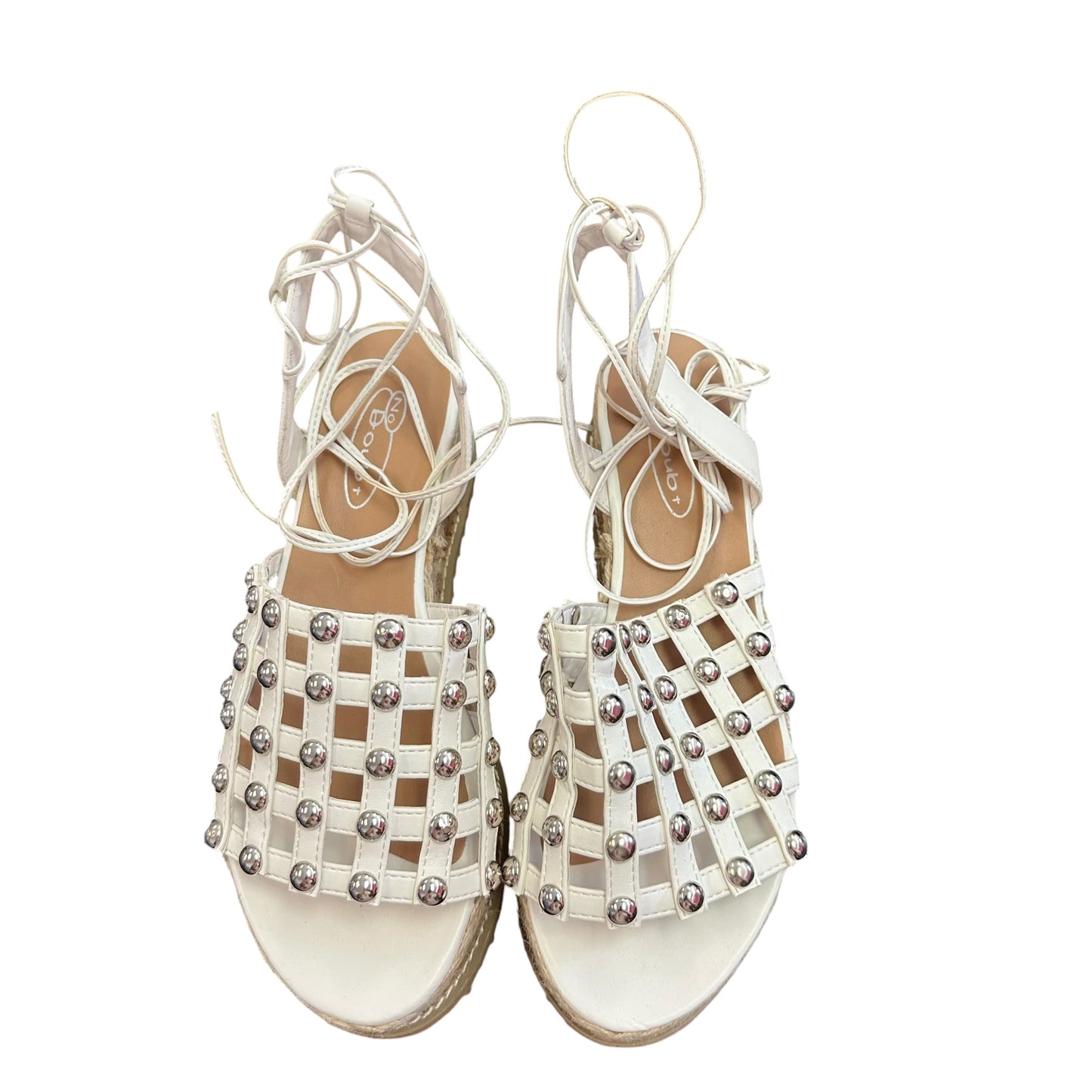WHITE CAGED CORK PLATFORM SANDALS 276 SZ 7