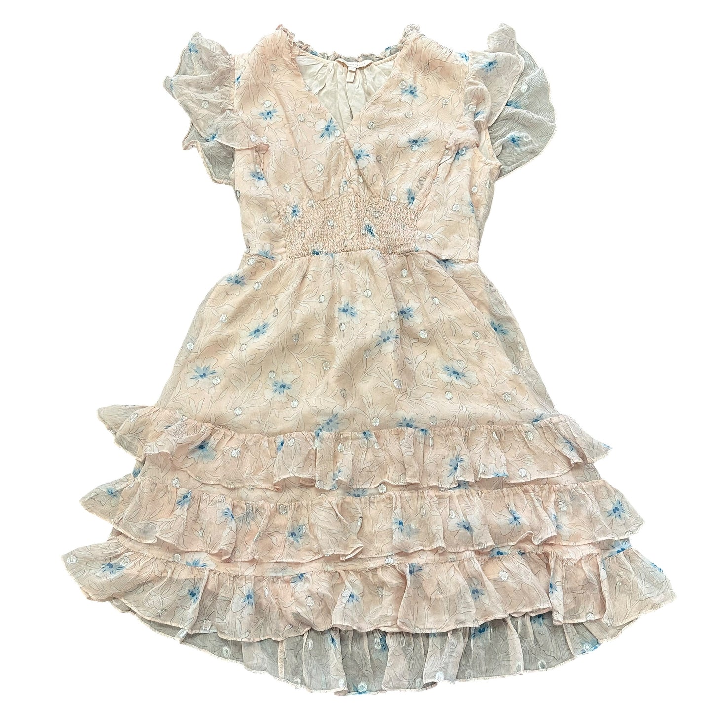 REBECCA TAYLOR LIGHT PINK FLORAL DRESS RUFFLE 100 XS