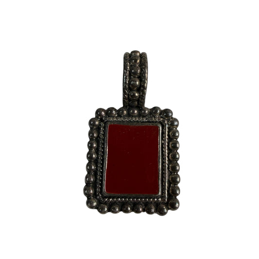 VINTAGE 925 STERLING SILVER PENDANT SQUARE RED BEAD BEZEL BAIL
