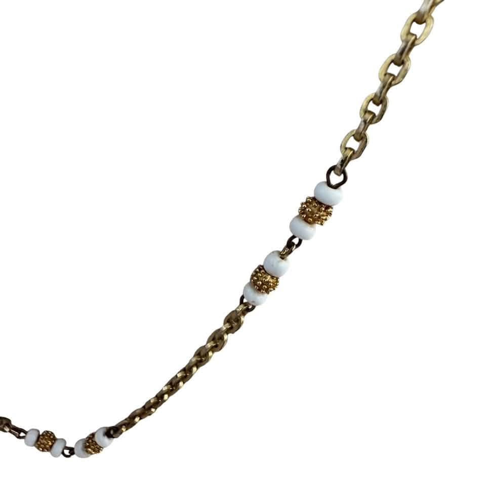 GOLD CHAIN NECKLACE WHITE BEADS 84