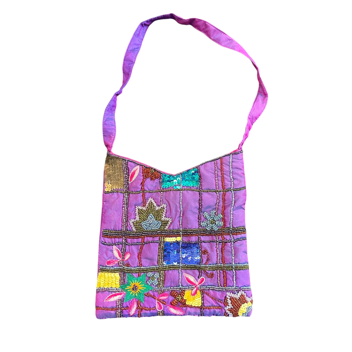 SILK BEADED PURPLE SMALL PURSE 72