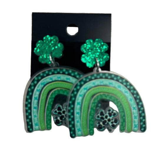 GREEN RAINBOW FOUR LEAF CLOVER EARRINGS