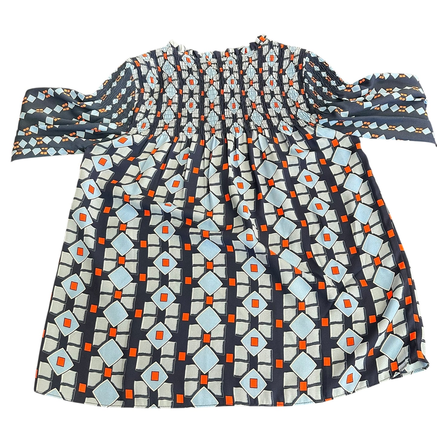 JADE BLUE ORANGE BLOUSE PUFF SLEEVES 255 SMALL