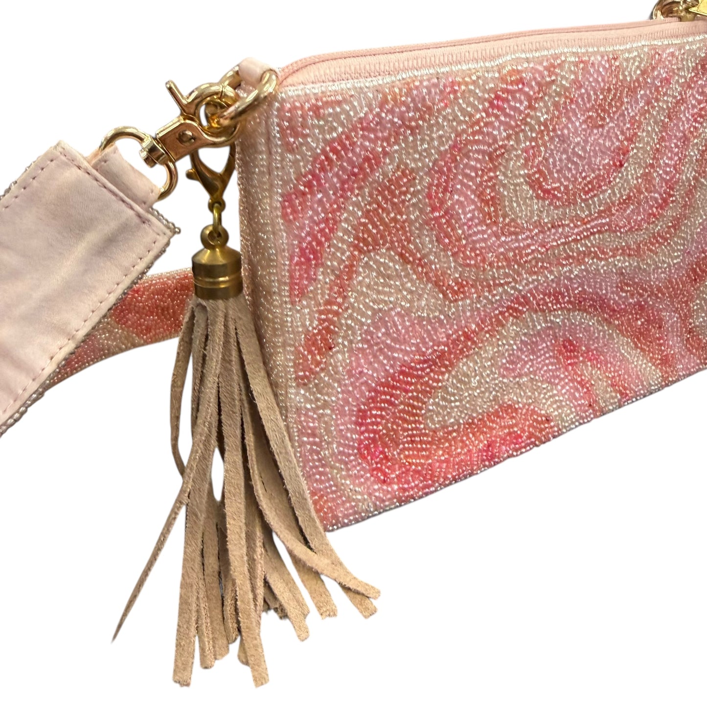 PINK WHITE BEADED CROSSBODY PURSE 158