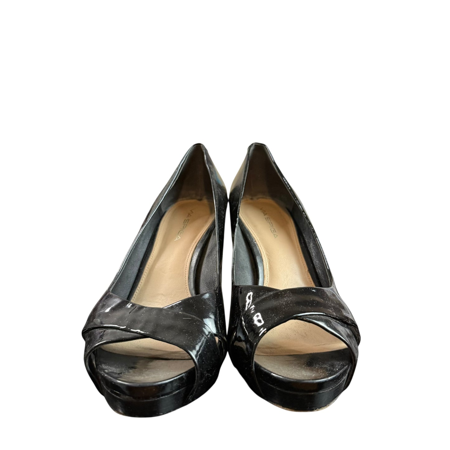 VIA SPIGA BLACK PATENT LEATHER PEEP TOE PUMPS 220 SZ 8.5