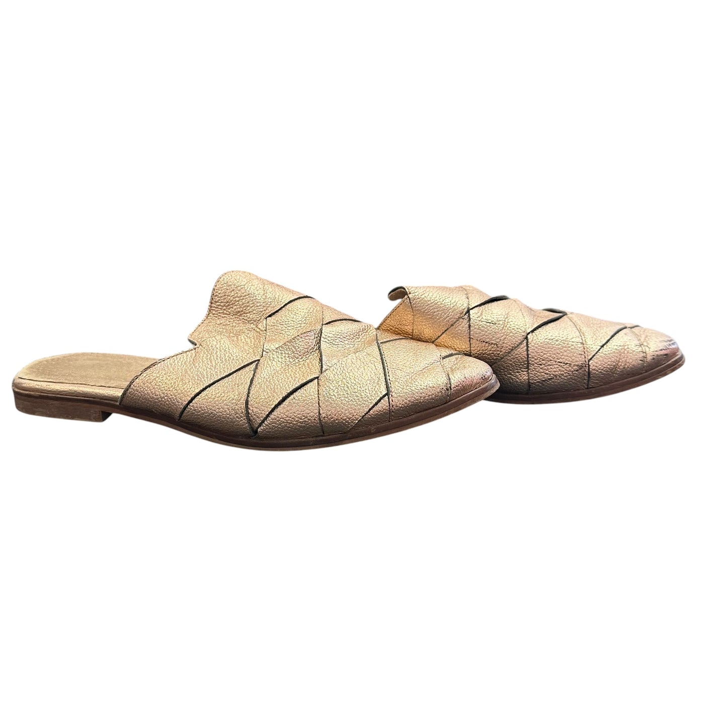 SEYCHELLES SURVIVAL WOVEN MULES METALLIC ROSE GOLD 100 SZ 8