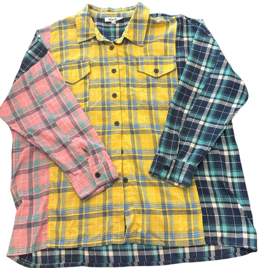 HAPTICS COLOR BLOCK FLANNEL BUTTON UP OVERSIZE 100 1X