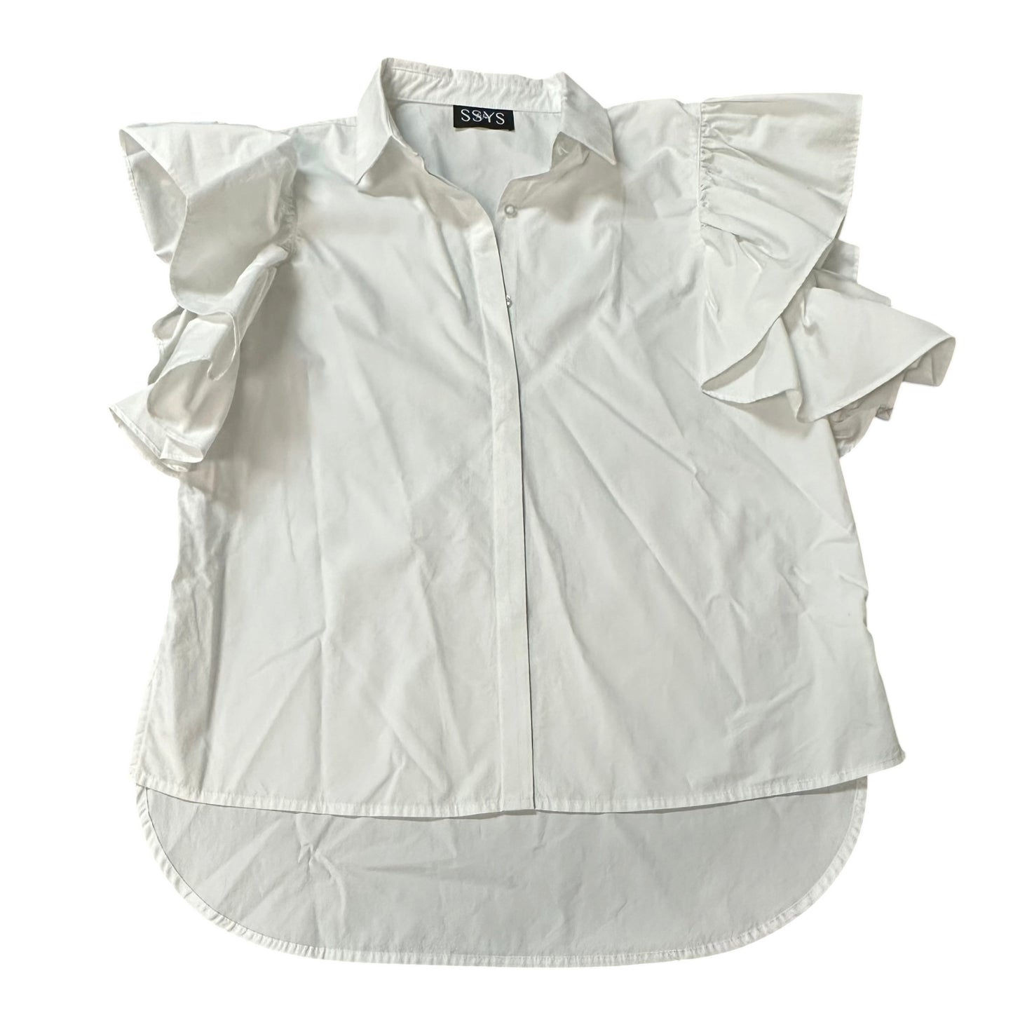 SYSS WHITE BUTTON UP BLOUSE FLUTTER SLEEVES 100 SMALL
