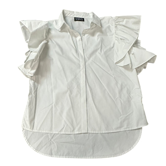 SSYS THE LABEL WHITE BUTTON UP BLOUSE FLUTTER SLEEVES 100 SMALL