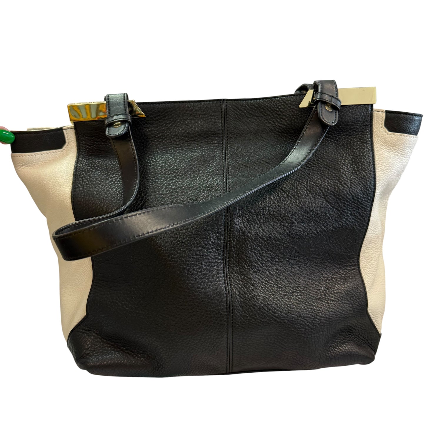 VINCE CAMUTO BLACK WHITE LEATHER TOTE HANDBAG OS