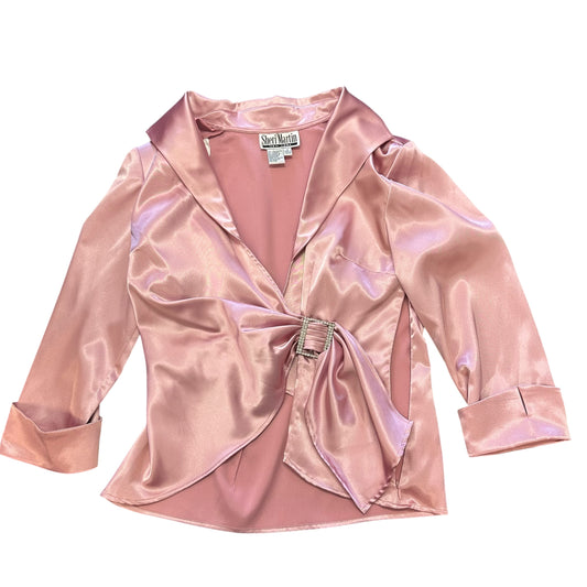 SHERI MARTIN PINK SATIN BLOUSE RHINESTONES NWT VINTAGE 100 MEDIUM