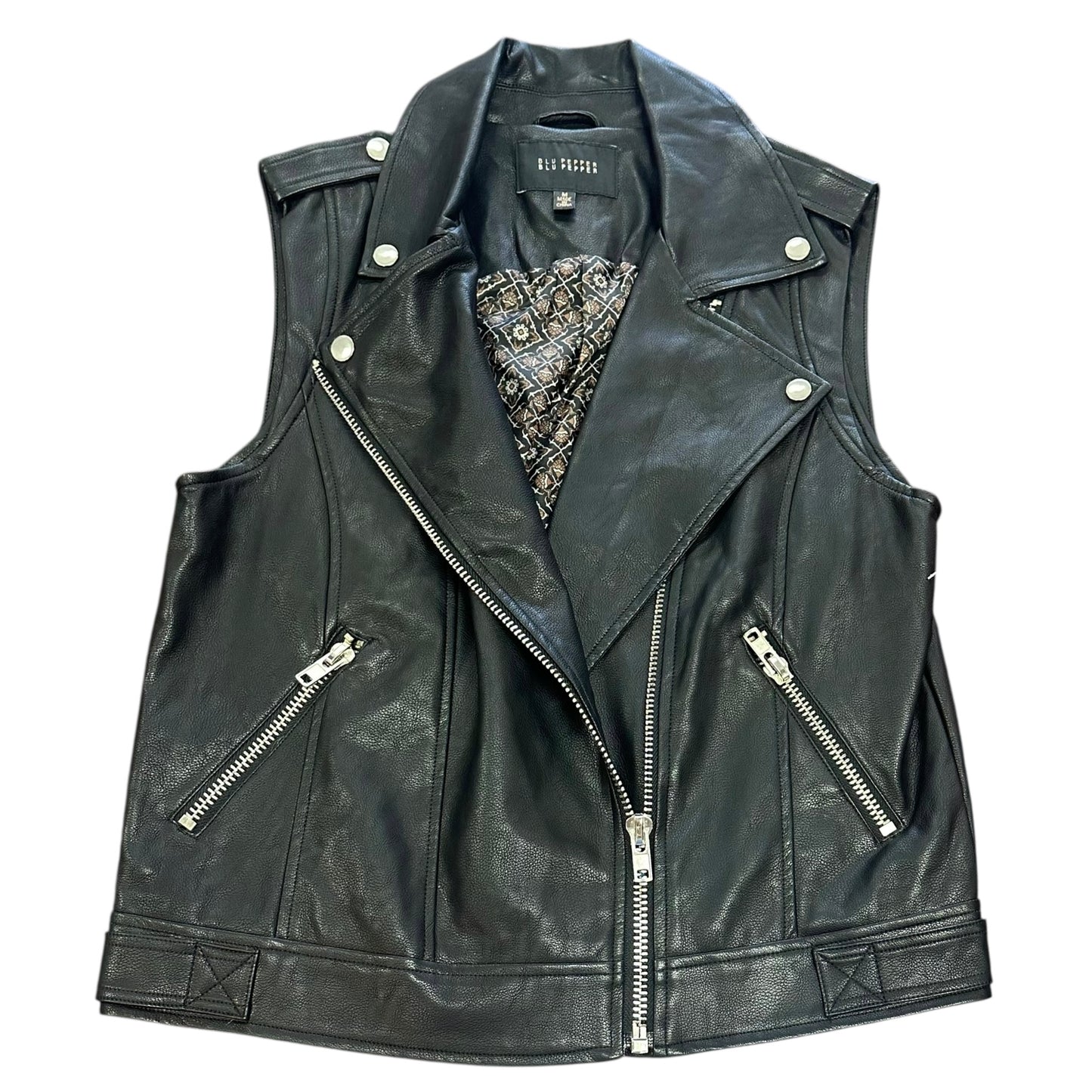 BLU PEPPER BLACK FAUX LEATHER VEST 124 MEDIUM