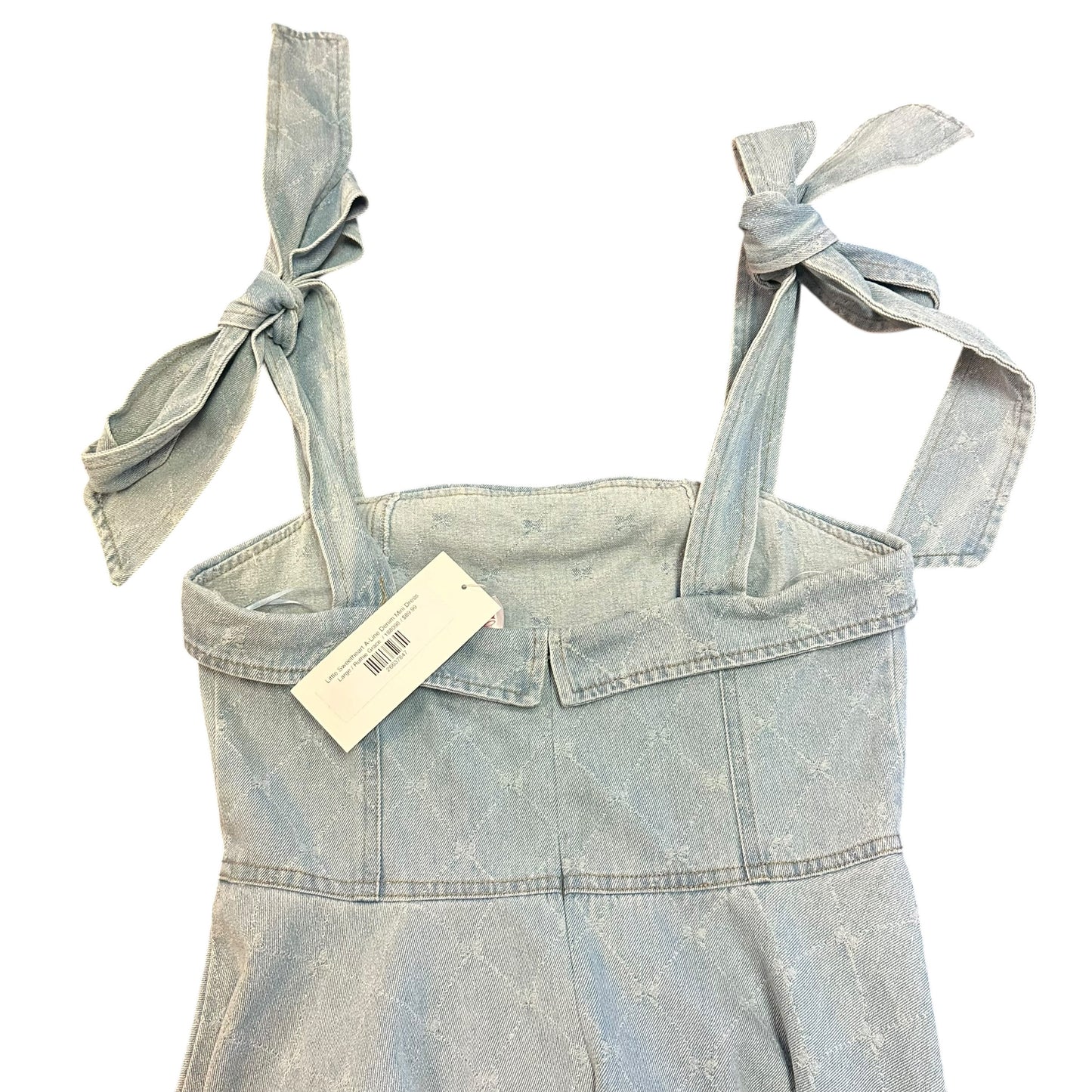 SO ME MINI DENIM FIT FLARE DRESS BOWS NWT $89 158 LARGE
