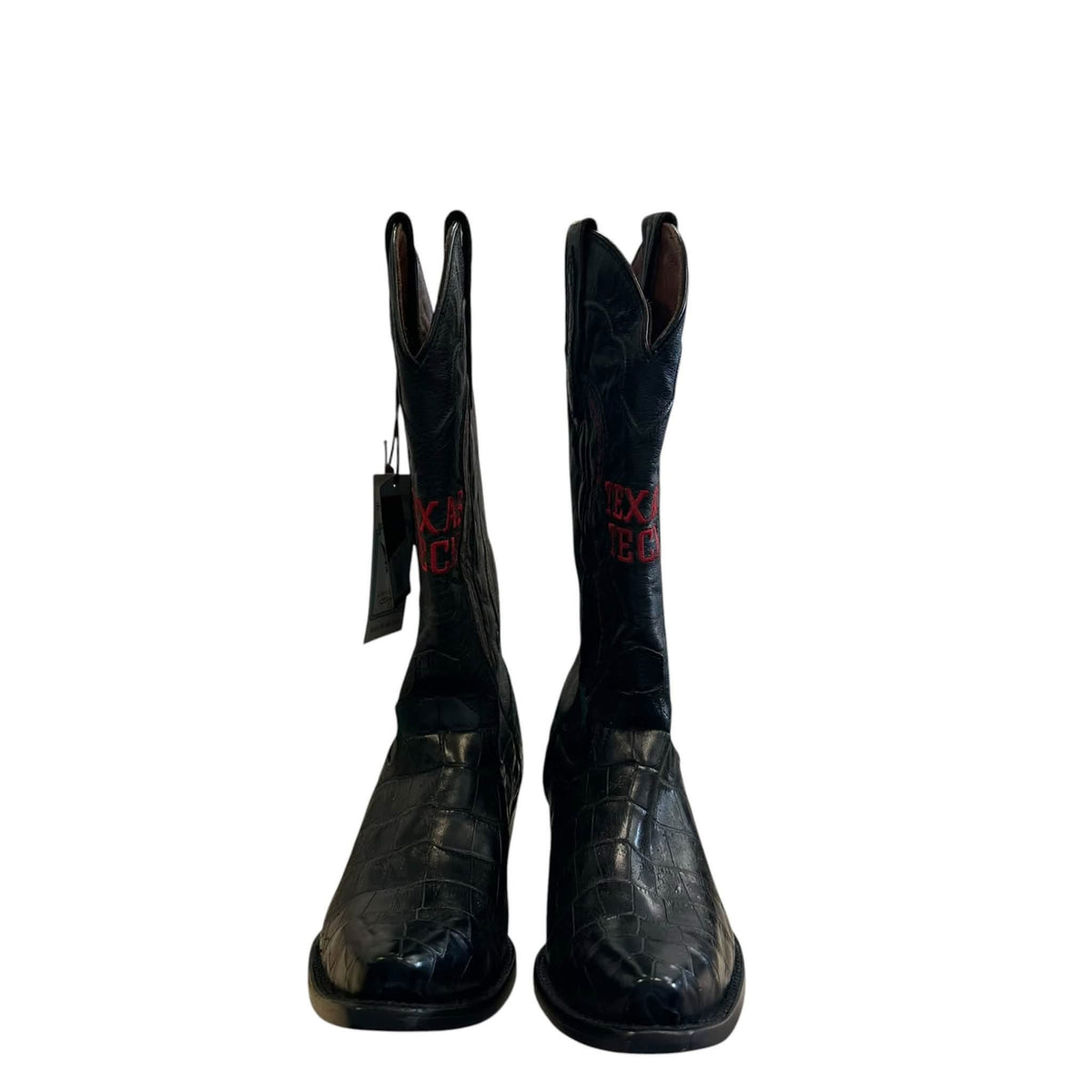 VACCARI UNIVERSITY TEXAS TECH COWBOY BOOTS BLACK RED LEATHER MENS SZ 10