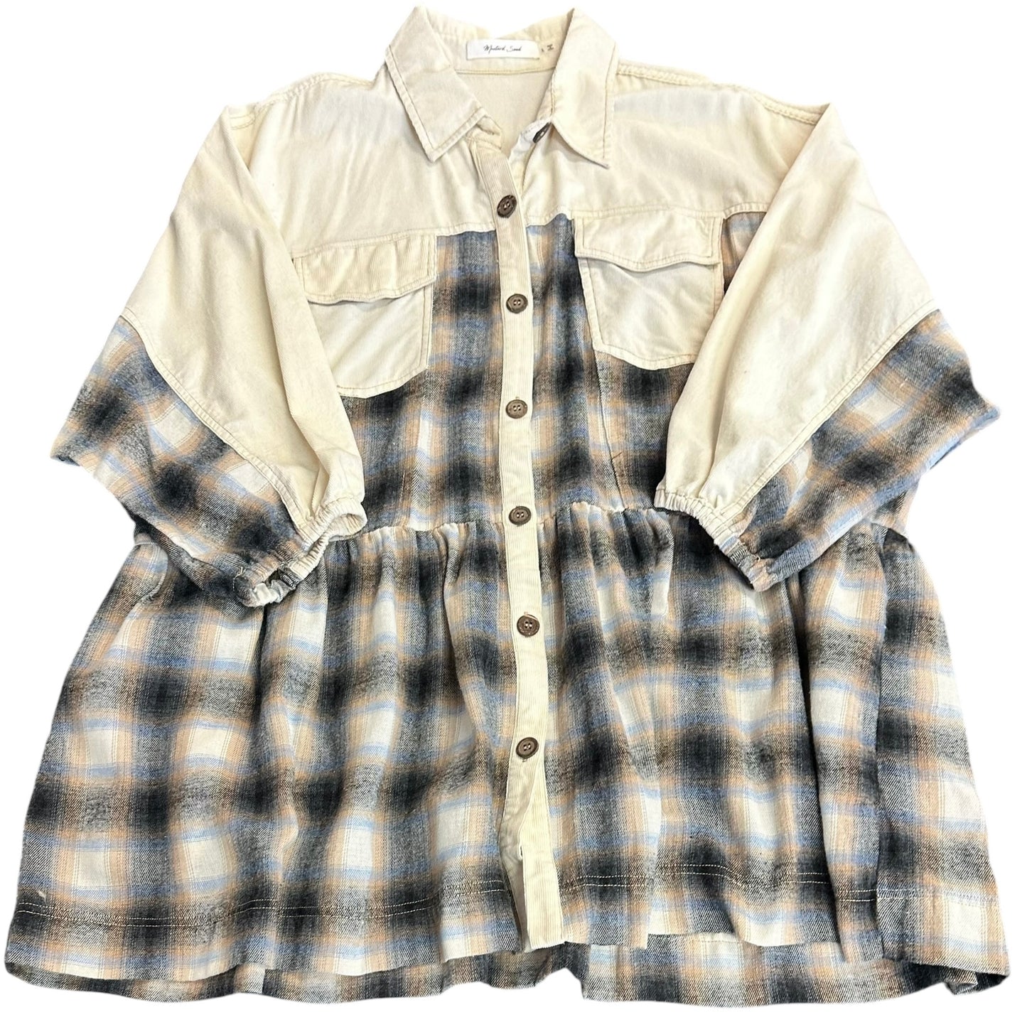MUSTARD SEED CREAM BLUE PLAID SHIRT DRESS 100 LARGE