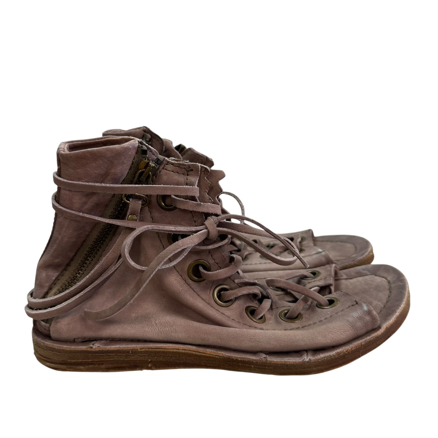 AS 98 TAUPE LEATHER RHETT LACE UP SANDALS NWOT 100 SZ 7