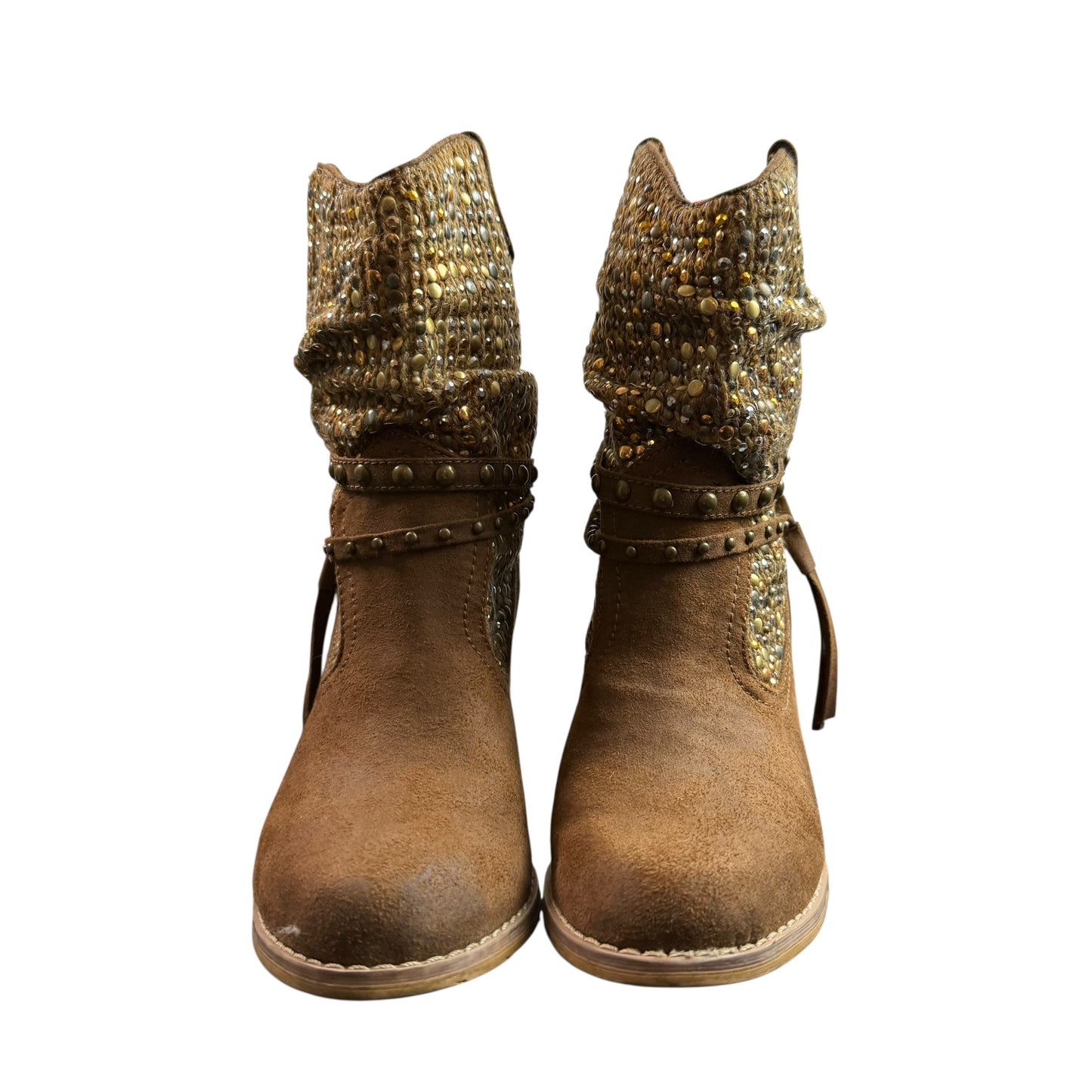 NOT RATED THUMBS UP BOOTIE FAUX SUEDE SEQUIN EMBELLISHMENTS SZ 7