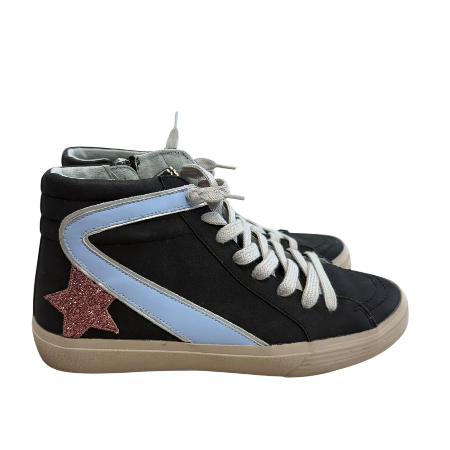 SHU SHOP ROXANNE BLACK HIGH TOP SNEAKERS PINK GLITTER STAR 112 SZ 9