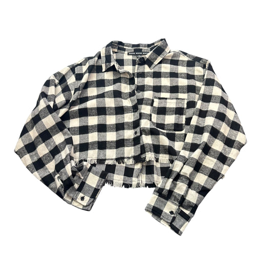HYFVE BLACK WHITE BUFFALO PLAID CROP FLANNEL SHIRT 100 LARGE