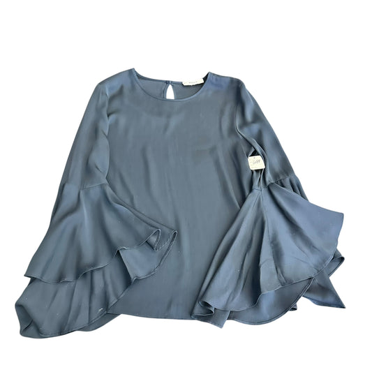 MILLY NAVY BLUE SILK BLOUSE BELL SLEEVES 249 SMALL