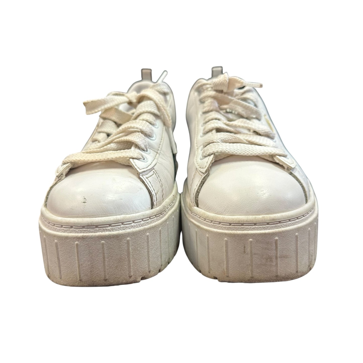 PUMA MAYZE LEATHER PLATFORM SNEAKERS WHITE BLACK 100 SZ 6.5