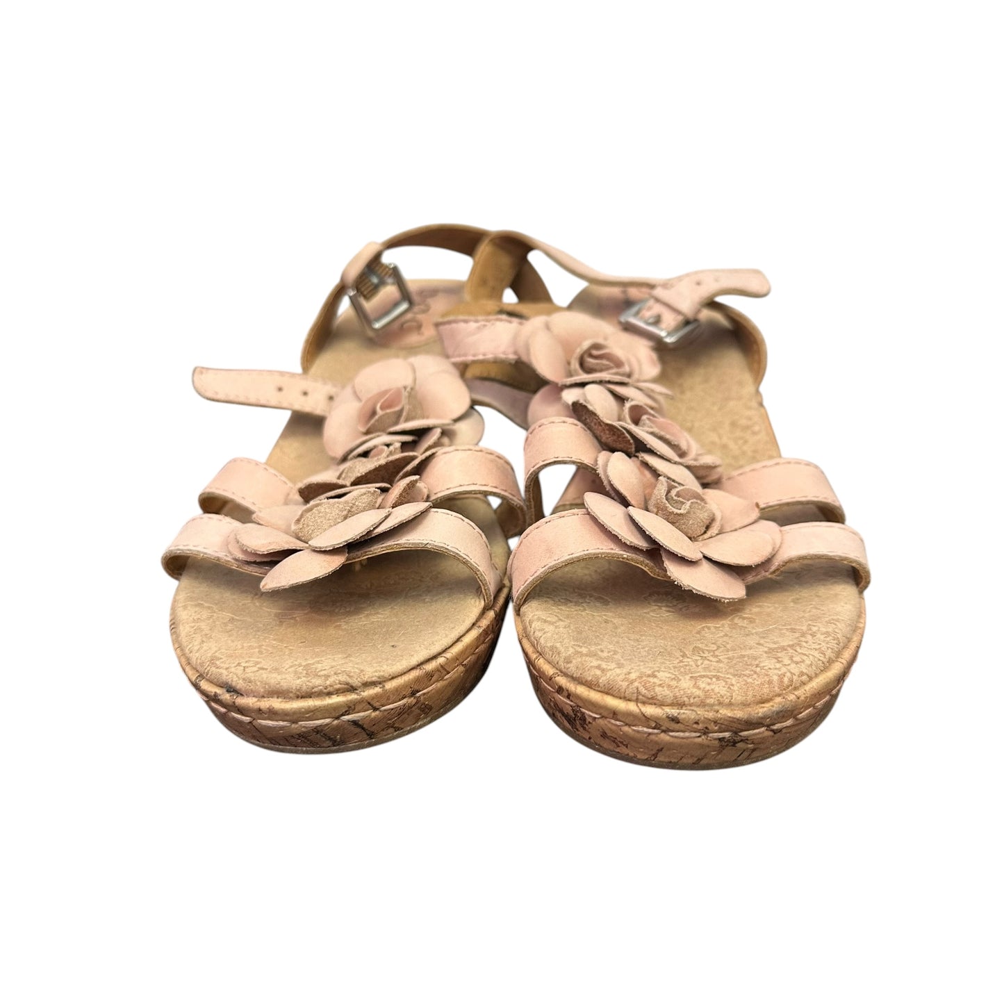 BOC PINK LEATHER FLORAL CORK WEDGES 169 SZ 7