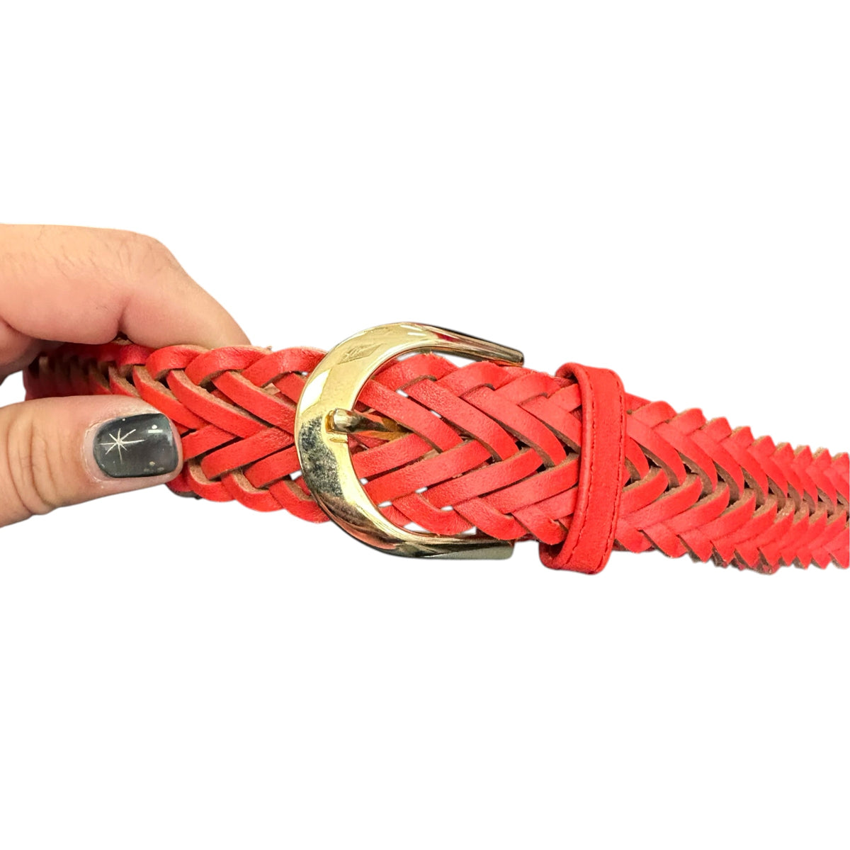 RED FAUX LEATHER BRAIDED BELT  289 MEDIUM