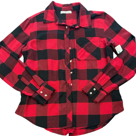 OLD NAVY RED BLACK BUFFALO PLAID BUTTON UP BLOUSE 84 SMALL