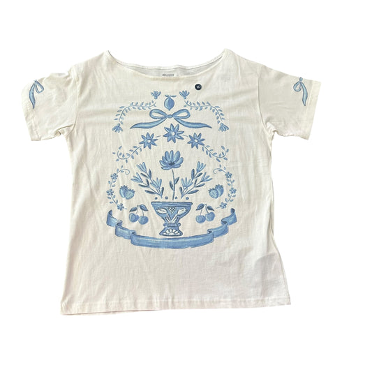 HOLLISTER BEIGE TSHIRT BLUE BOWS NWT 122 XS
