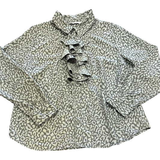ISAAC MIZRAHI GRAY ANIMAL PRINT BLOUSE 217 LARGE