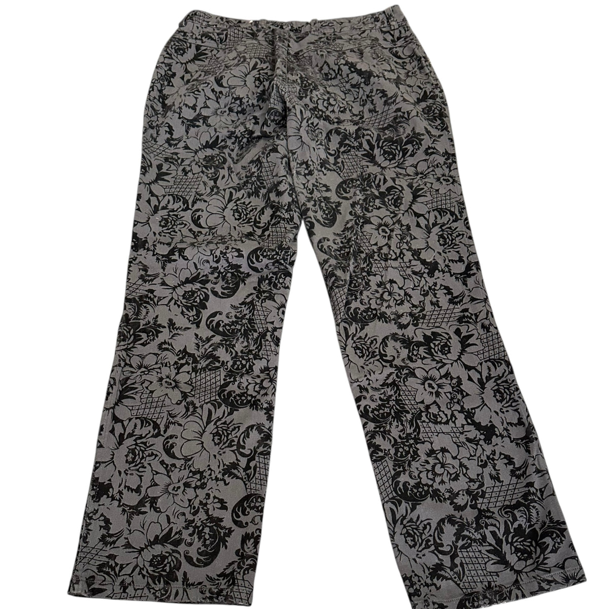 DENIM & CO Y2K BLACK FLORAL JACQUARD PANTS LEAF DESIGN 289 SZ 6
