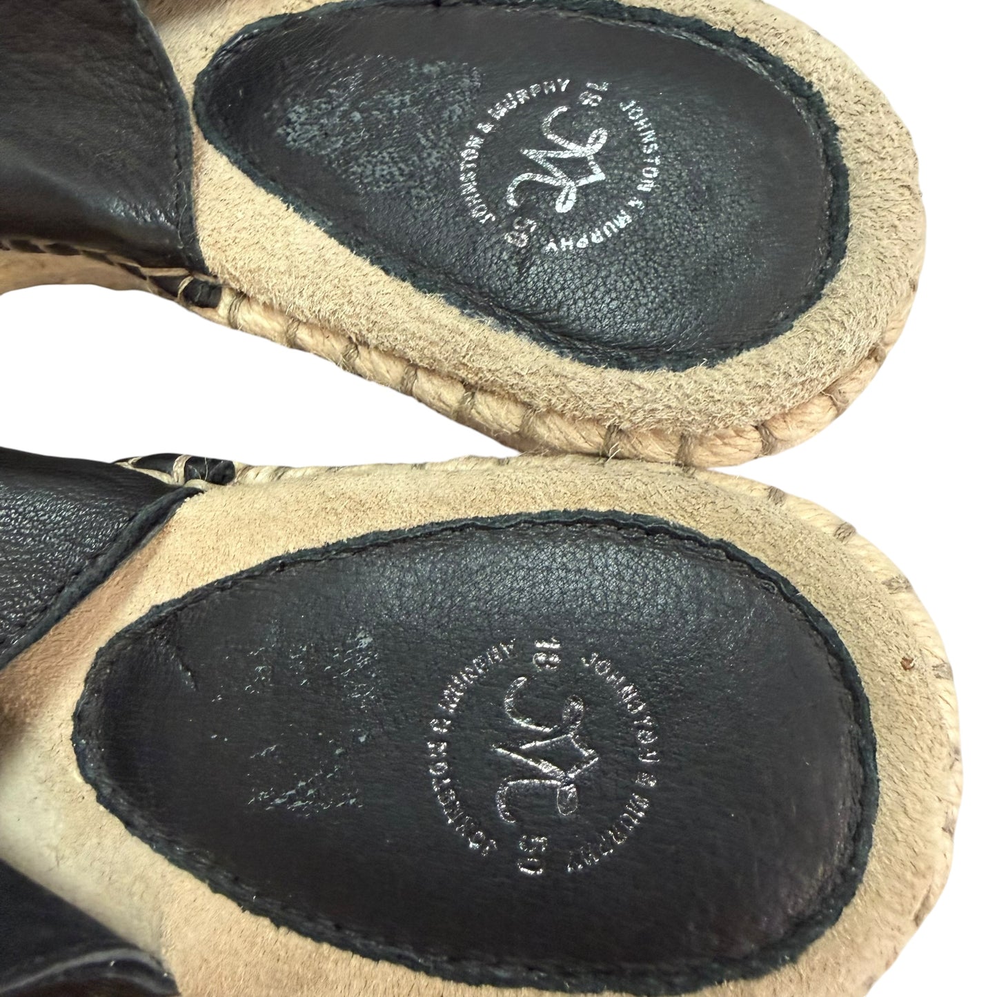 JOHNSTON & MURPHY BLACK LEATHER ESPADRILLE WEDGES NWOT 100 SZ 7