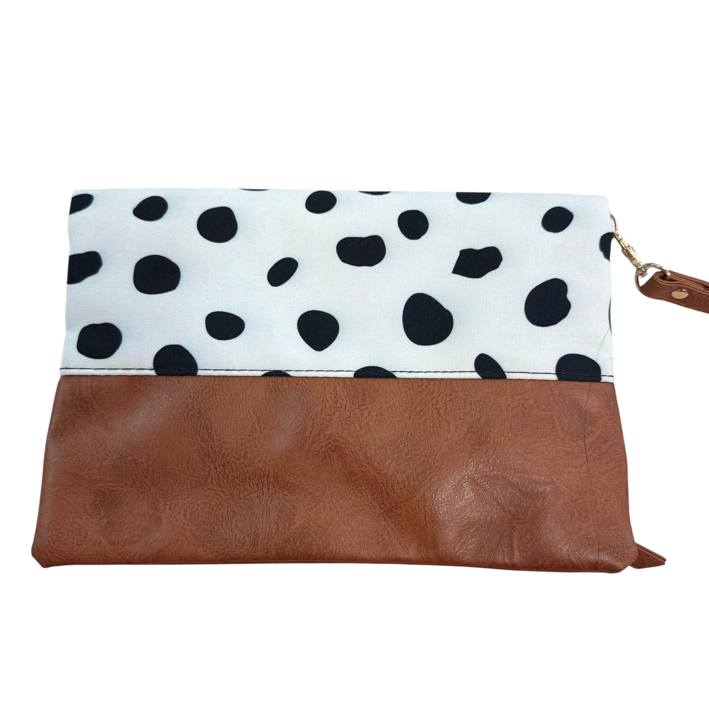 DAISY CLUTCH BLACK WHITE BROWN FAUX LEATHER WRISTLET NWT 156
