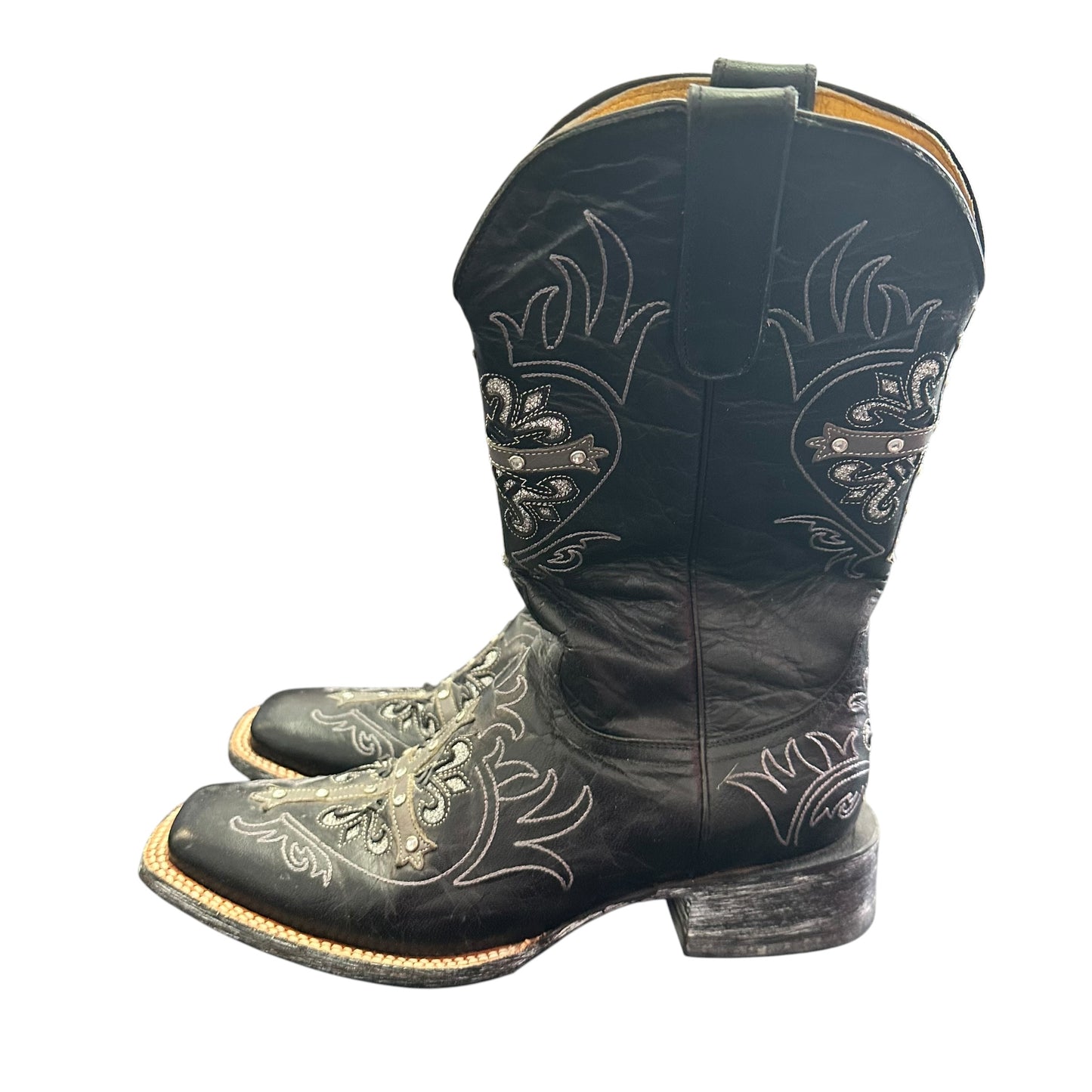 CORRAL WESTERN BLACK LEATHER BOOTS CROSS STUDDED 263 SZ 8.5