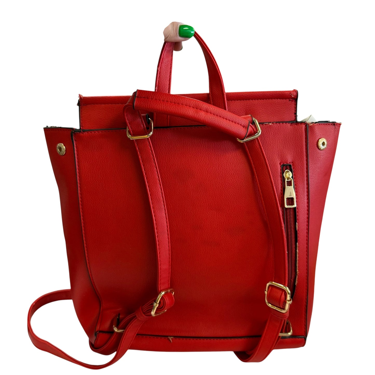 RED FAUX LEATHER BACKPACK W WALLET *DAMAGED 263 OS