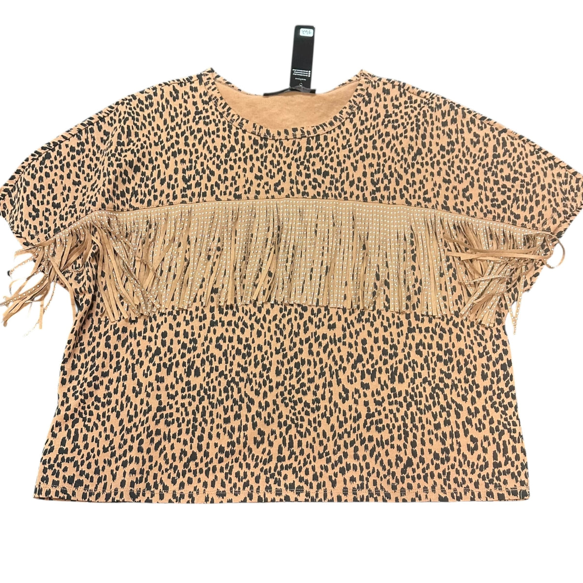 LUCKY & BLESSED TAN ANIMAL PRINT SHIRT FRINGE STUDDED NWT 100 3X