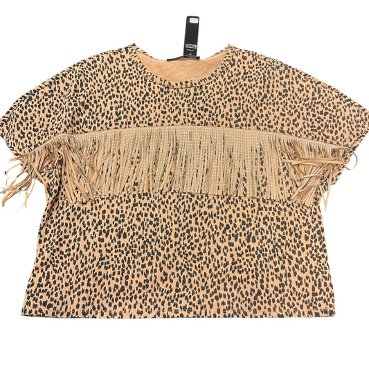 LUCKY & BLESSED TAN ANIMAL PRINT SHIRT FRINGE STUDDED NWT 100 3X