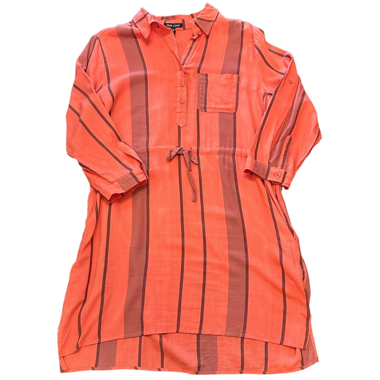 DEAR JOHN CORAL DRAW STRING WAIST STRIPED DRESS 234 MEDIUM