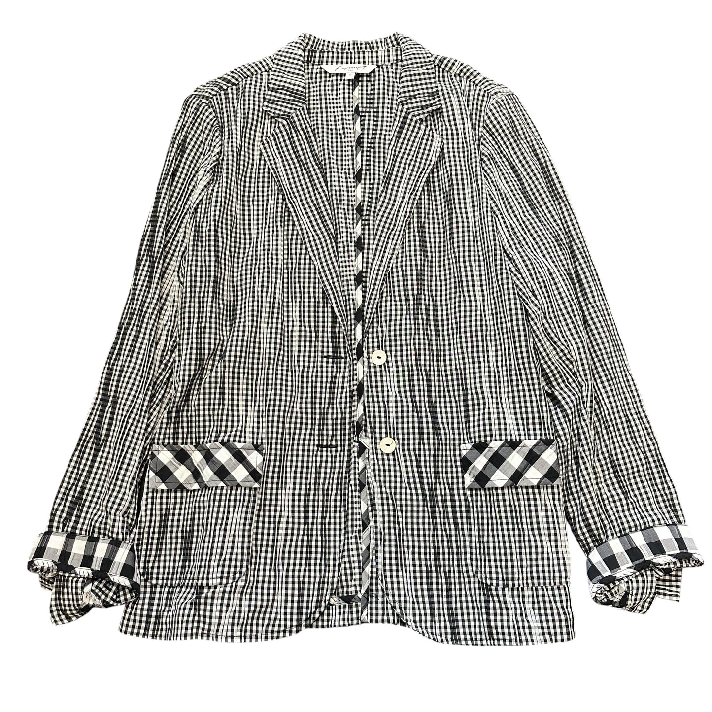 FOXCROFT BLACK WHITE GINGHAM BLAZER 100 SZ 12